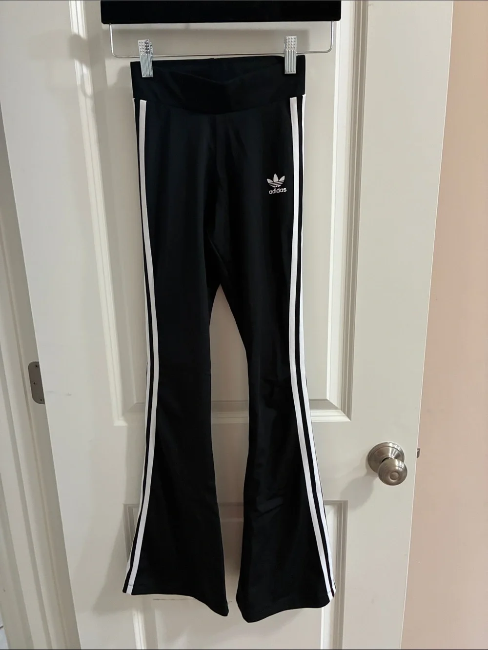 adidas Black Flared Leggings with White Stripes